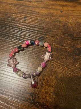 Handcrafted Pink Star & Bead Stretch Bracelet
